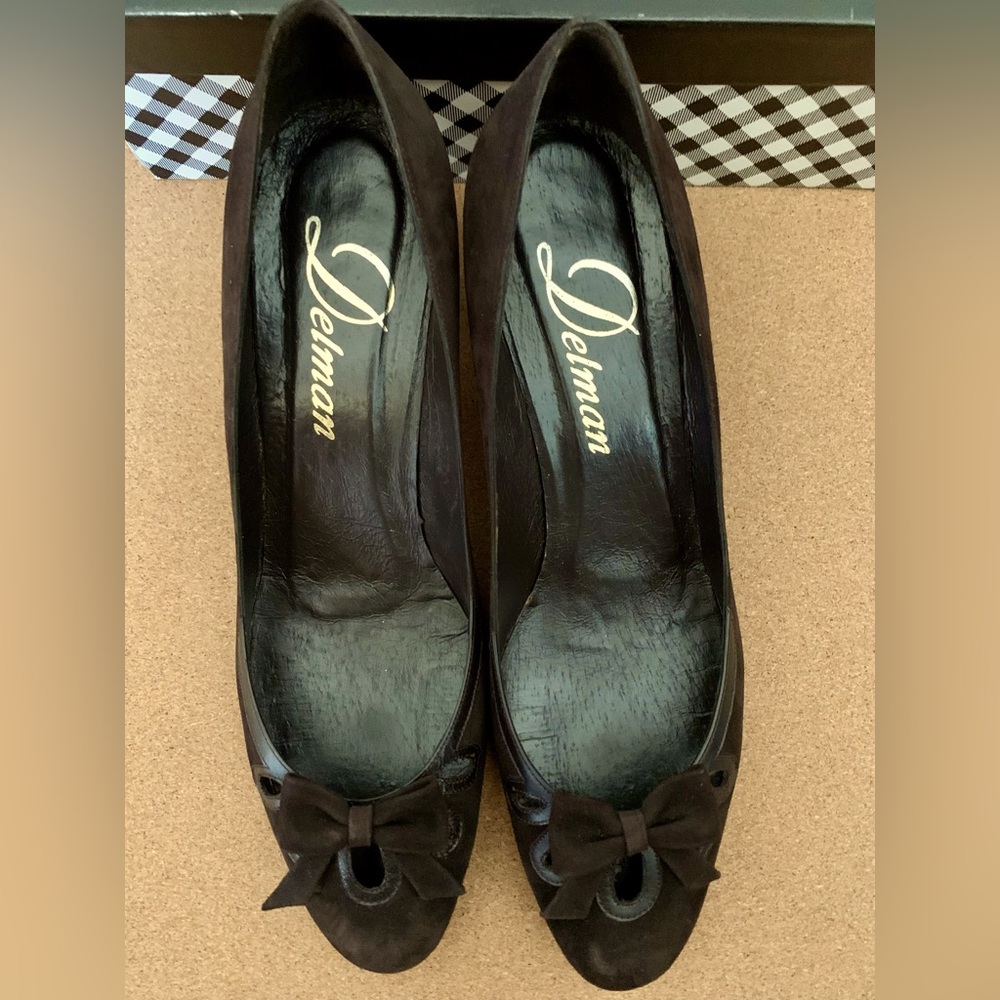 Delman Suede Libby Pump Ebony (Dark Brown) Size 10.5